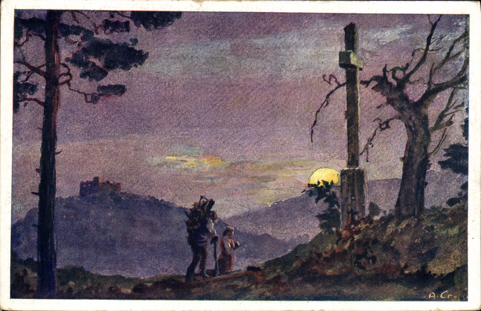 VINTAGE POSTCARD Abend Am Hambacher Wetterkreuz