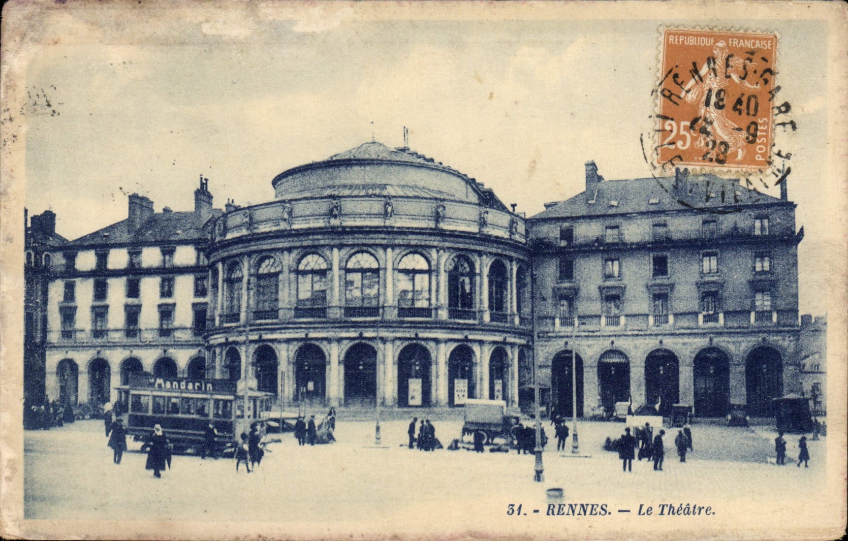 VINTAGE POSTCARD Rennes the Theater Tram