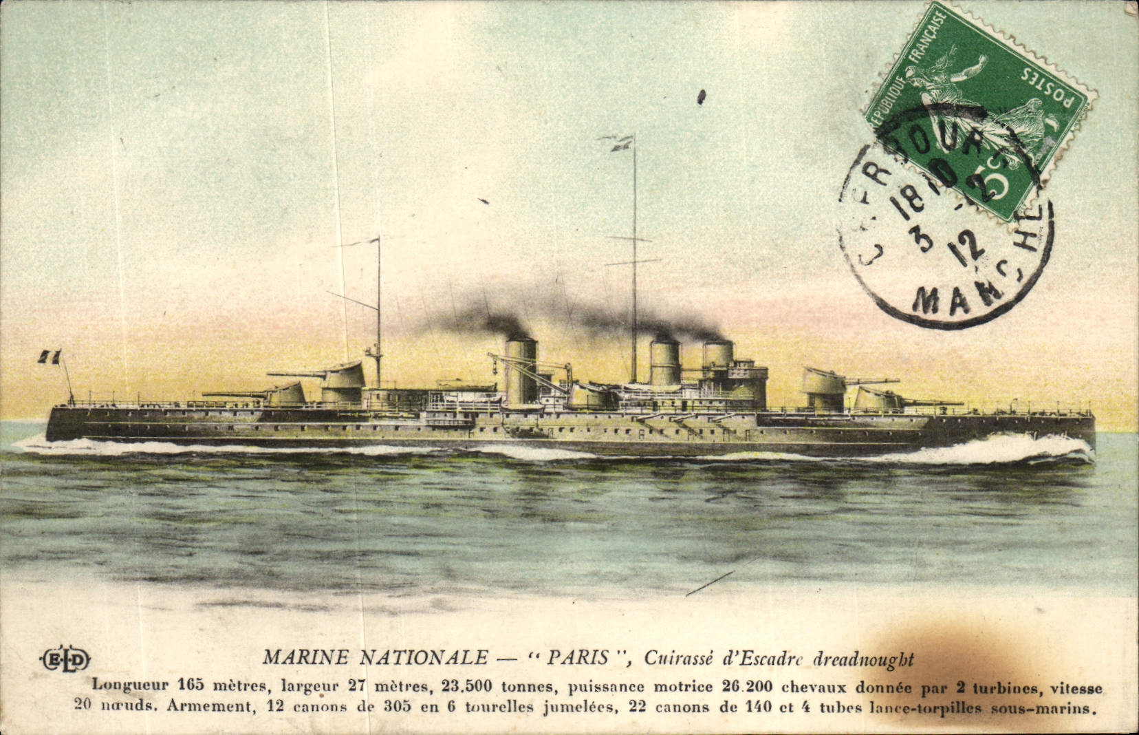VINTAGE POSTCARD Paris National marine Armours Squadron dreadnought