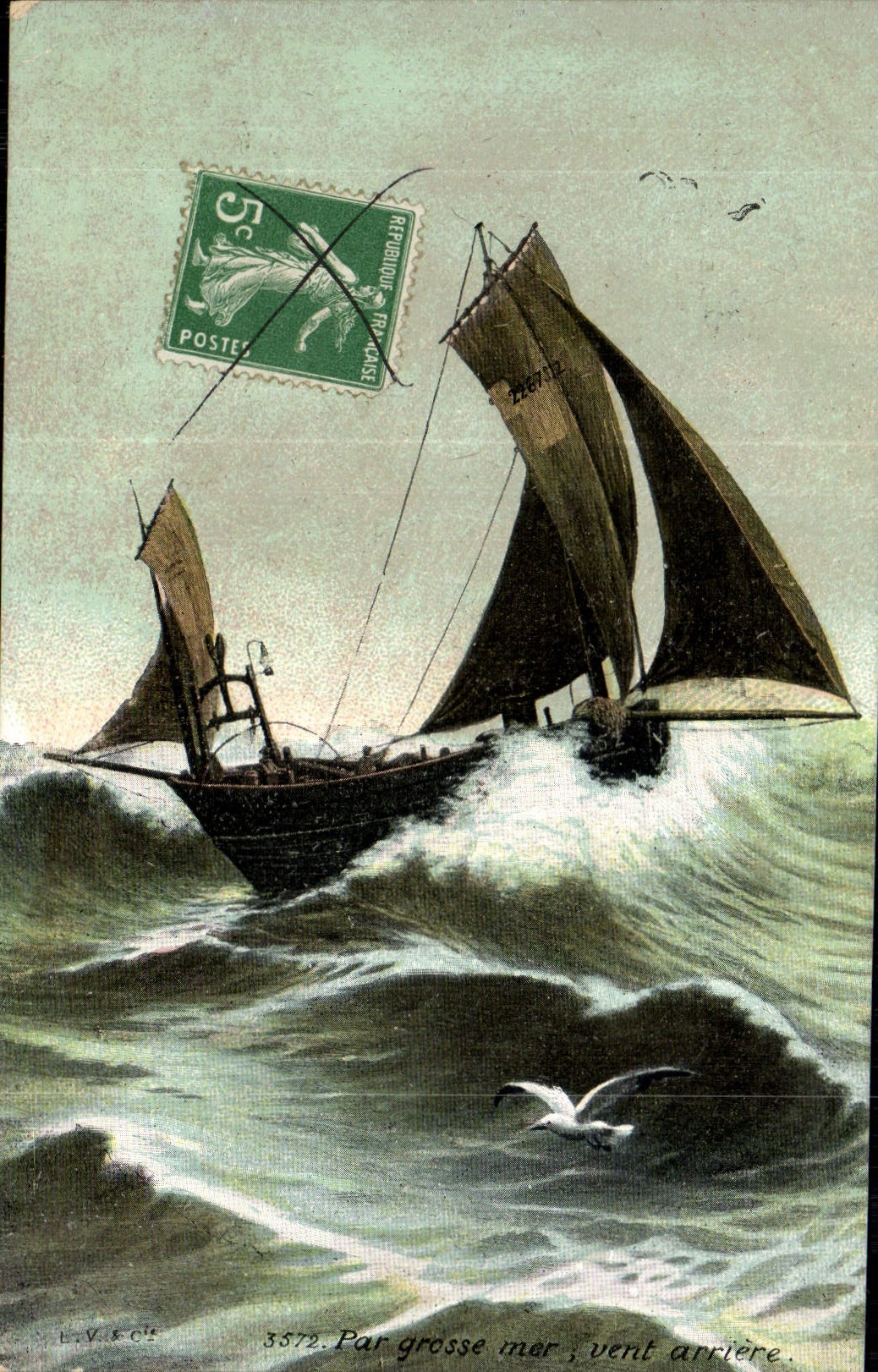 VINTAGE POSTCARD By Heavy sea Back Wind