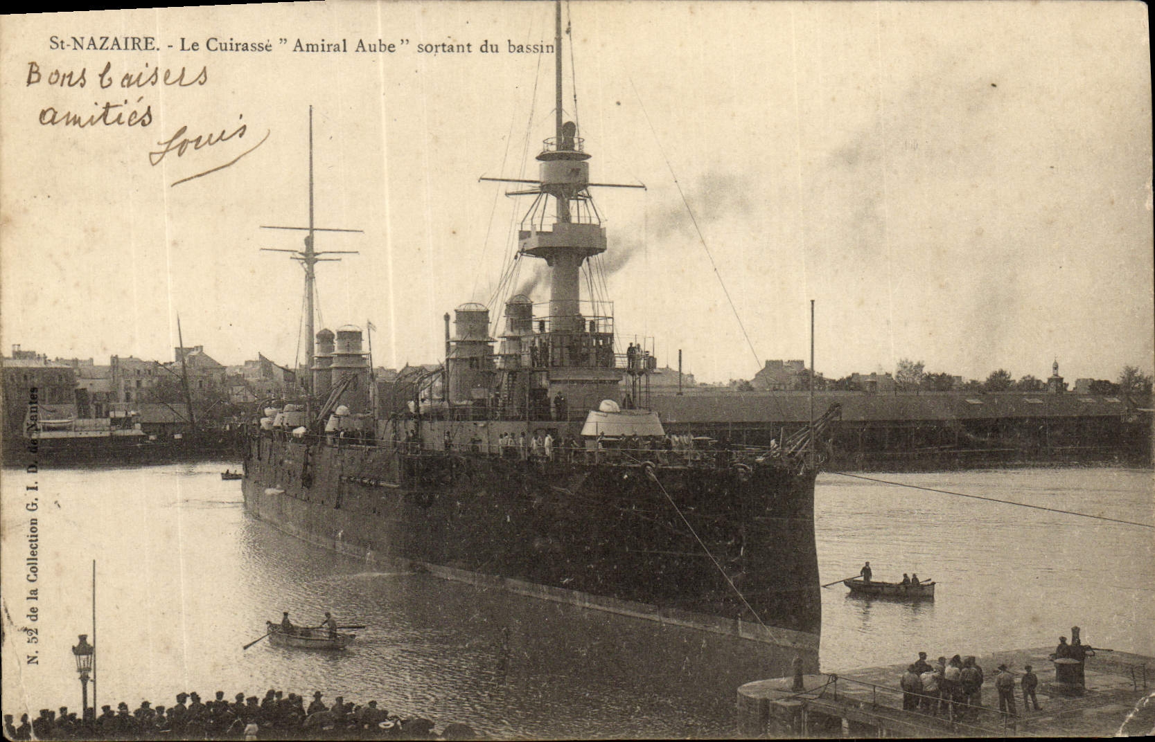 VINTAGE POSTCARD St Nazaire the Armor Admiral paddle leaving the basin