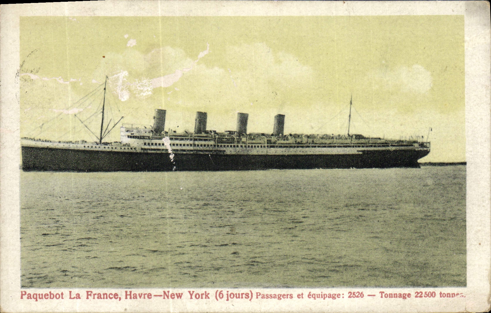 Puerto de Paquebort Francia Nueva York de la POSTAL de la VENDIMIA