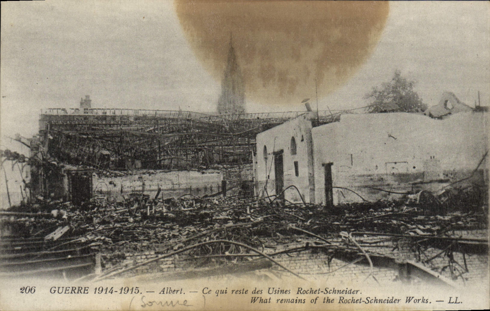 VINTAGE POSTCARD Albert What remains factories Schneider Militaria