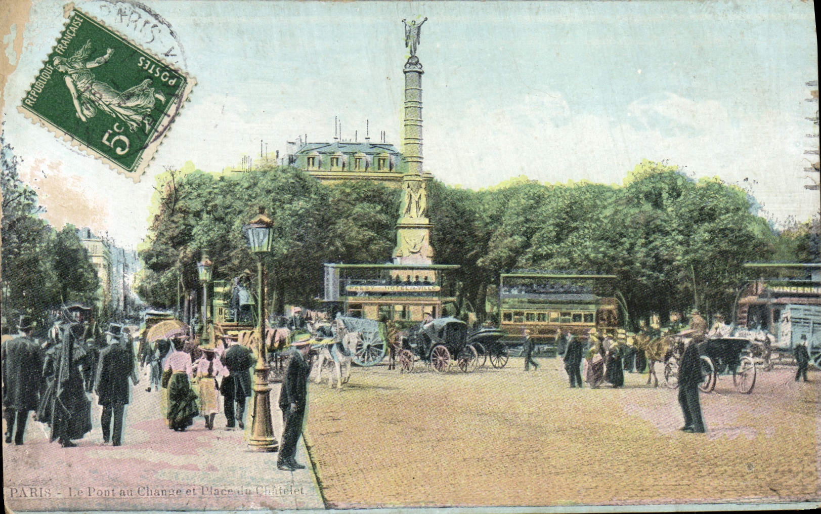 CPA Paris Le pont au change et place du Chatelet