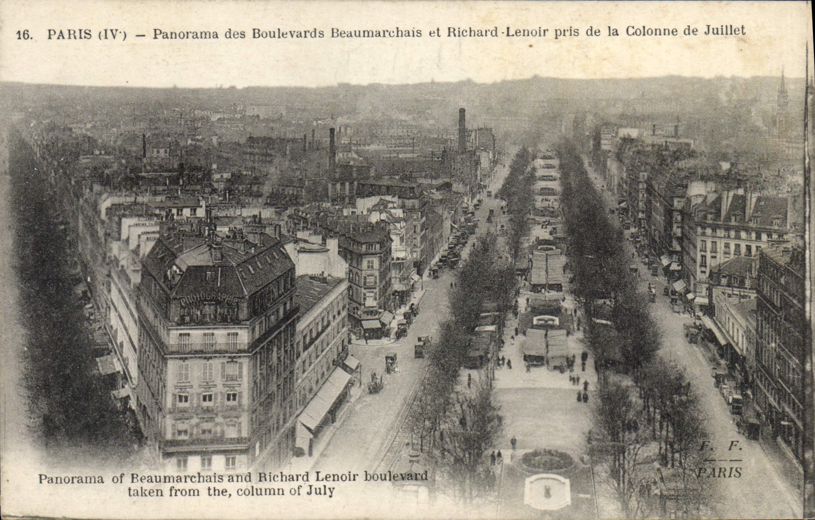 CPA Paris Panorama des Boulevards Beaumarchais et Richard Lenoir pris de la colonne de Juillet