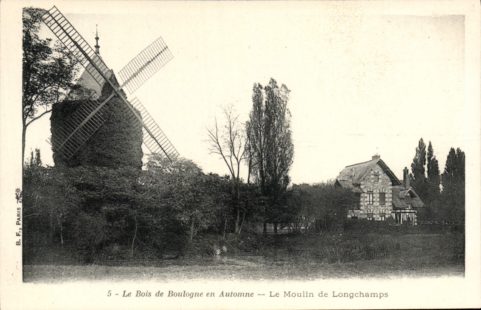 VINTAGE POSTCARD the Bois de Boulogne in Fall the mill of Longchamps