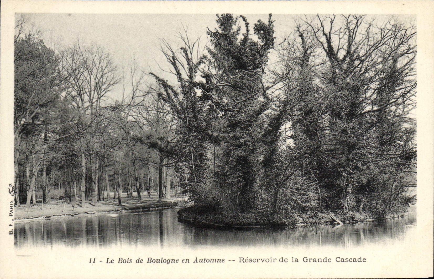 VINTAGE POSTCARD the Bois de Boulogne in Fall Tank of the large cascade