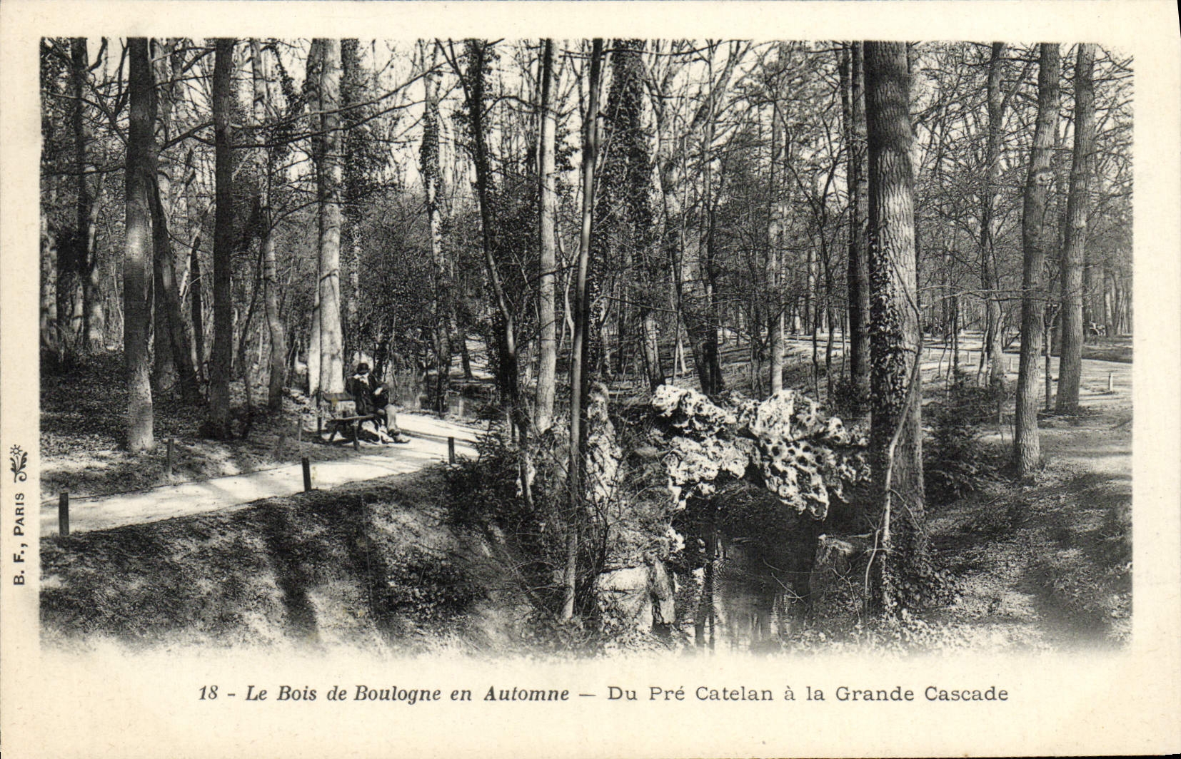 VINTAGE POSTCARD the Bois de Boulogne in Fall Of Pre Catelan to the Large Cascade