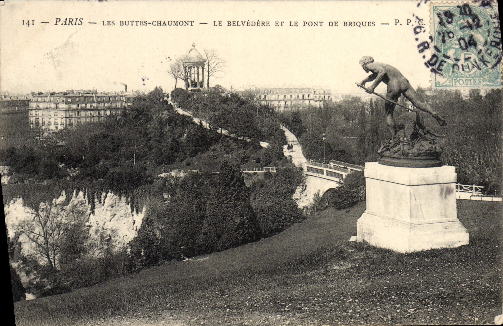 VINTAGE POSTCARD Paris the Chaumont Hillocks the brick View-point and Bridge