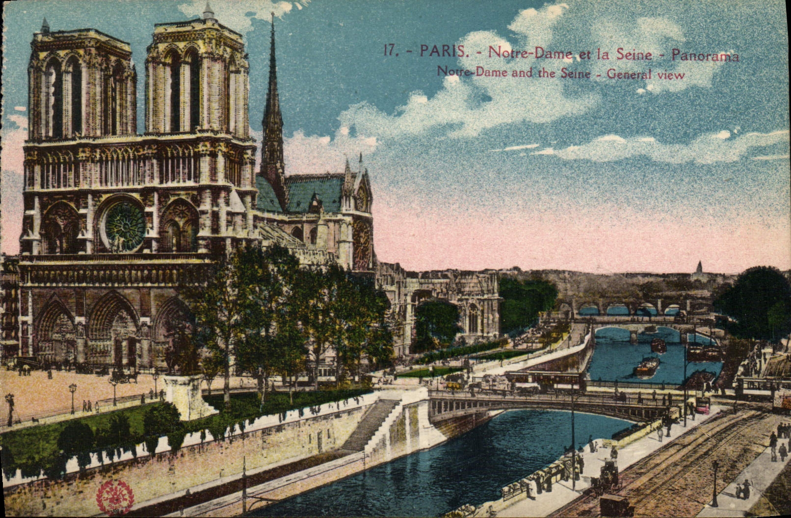 VINTAGE POSTCARD Paris Notre Dame and the Seine Panorama