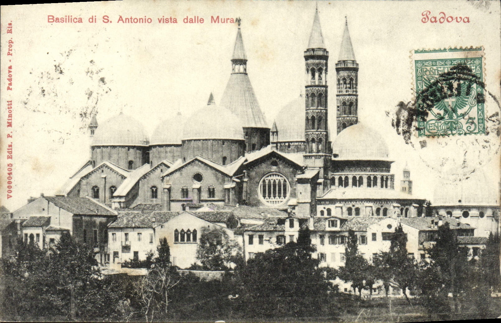 VINTAGE POSTCARD Padova Basilica di S Antonio Vista beyond Walled