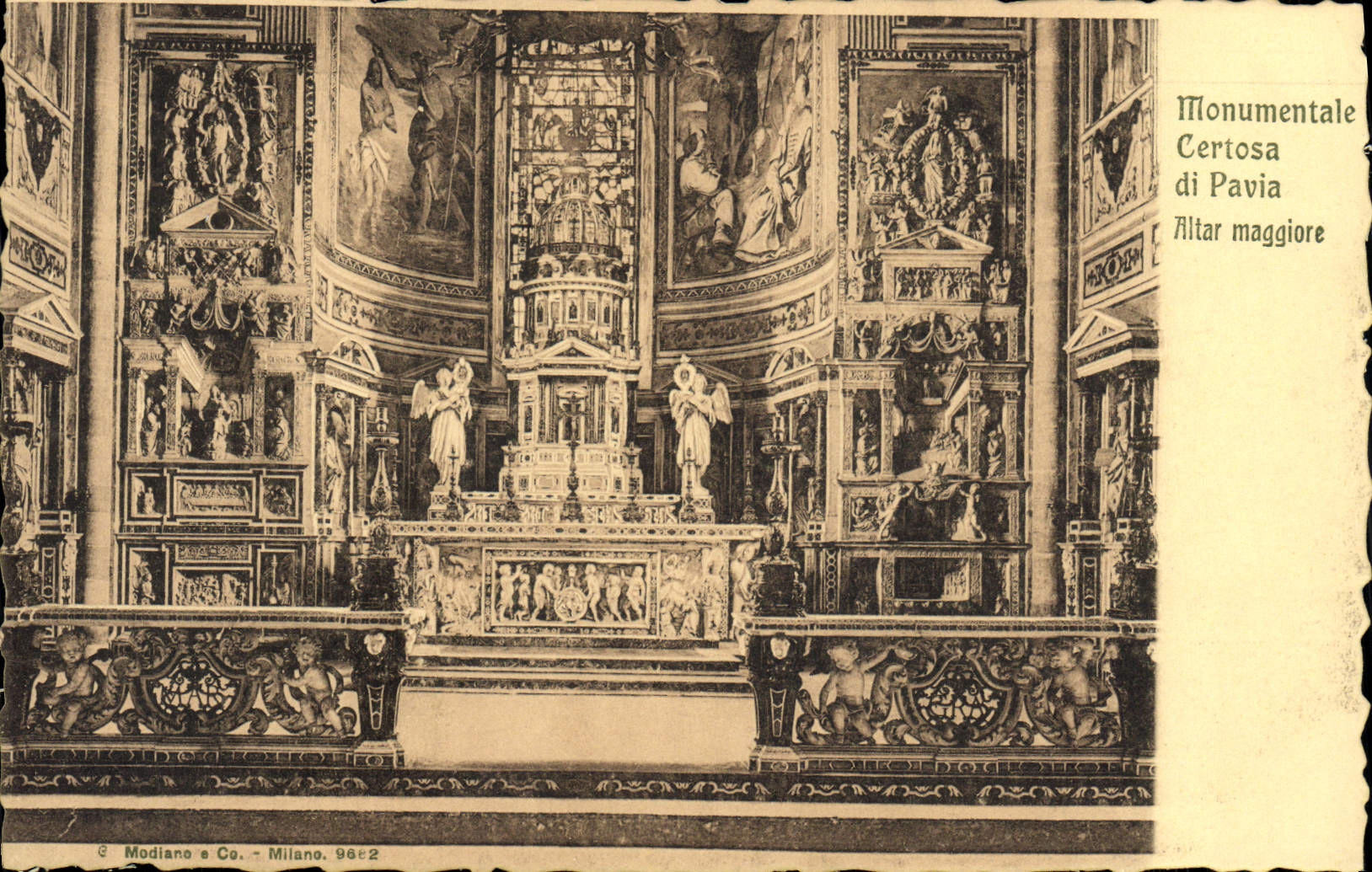 VINTAGE POSTCARD Pavia Certosa Monumental