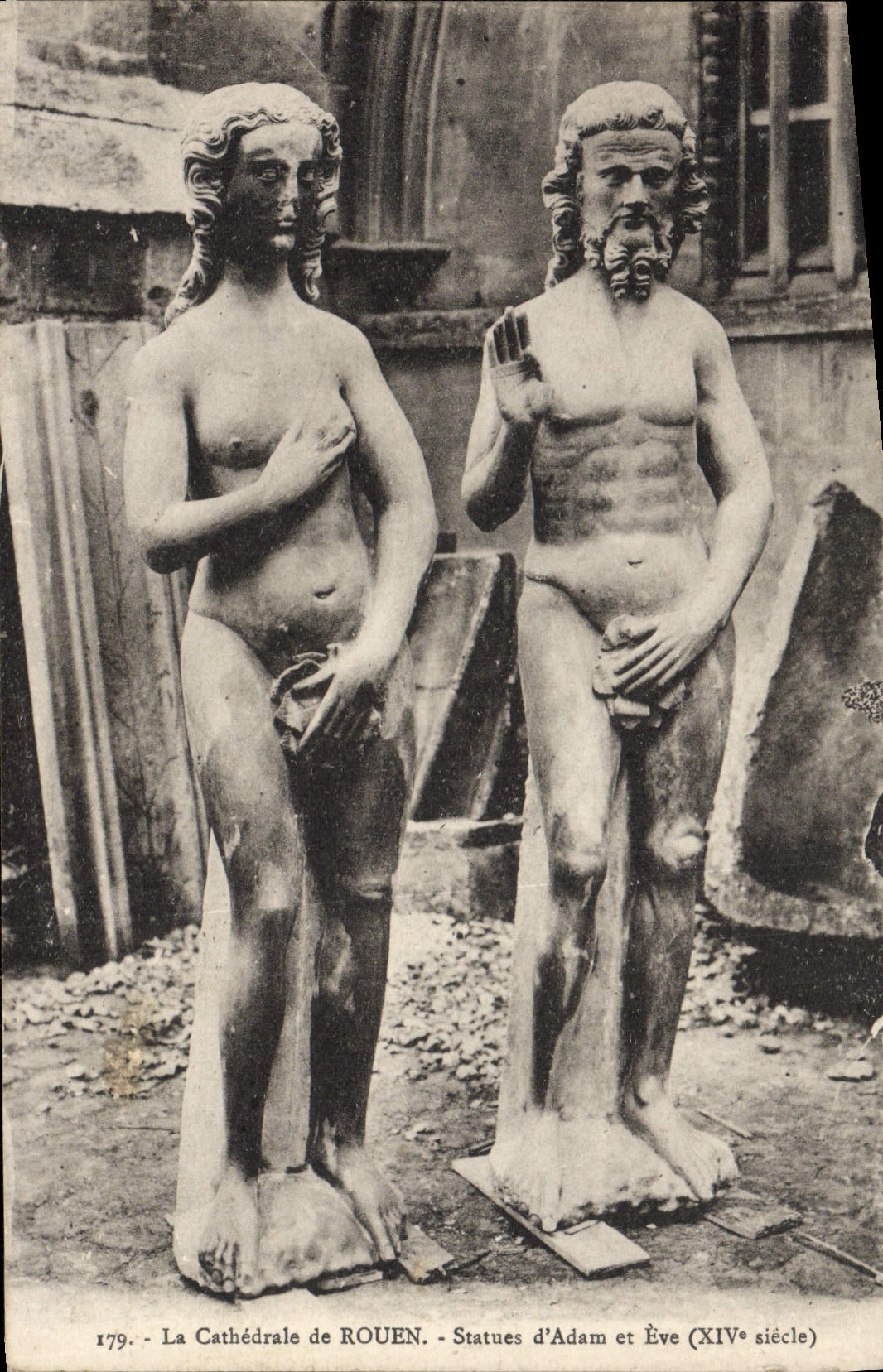 CPA La Cathedrale de Rouen Statues d'Adam et Eve