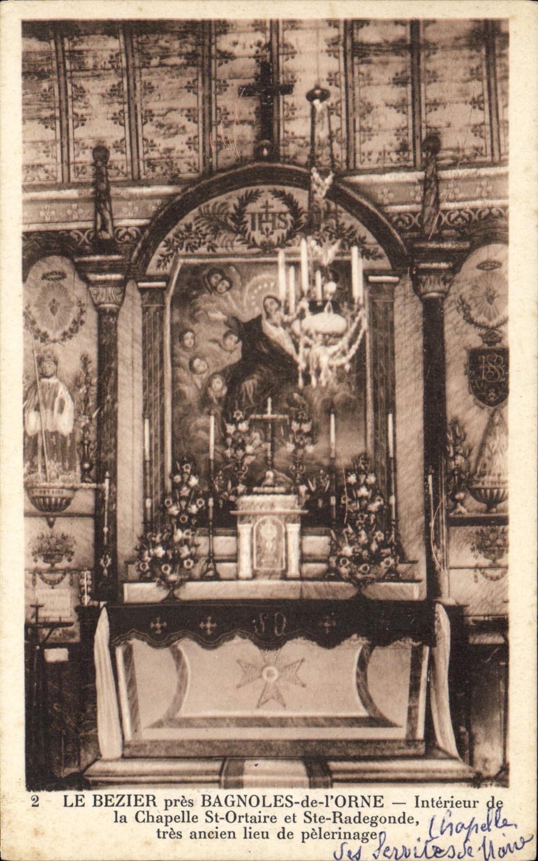 Cierre de Bezier de la POSTAL de la VENDIMIA Bagnoles Orne del interior del St Ortaire de la cámara acorazada y del co. Lugar del peregrinaje de RAdegonde muy viejo