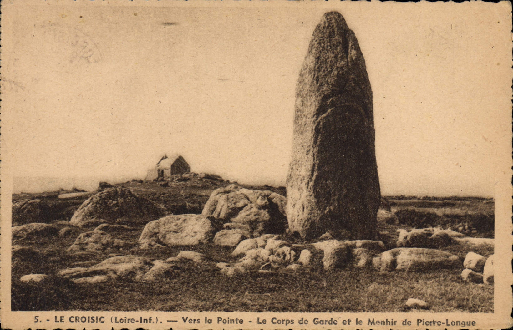 VINTAGE POSTCARD Croisic Towards the point the coprs of guard and the menhir of Pierre long