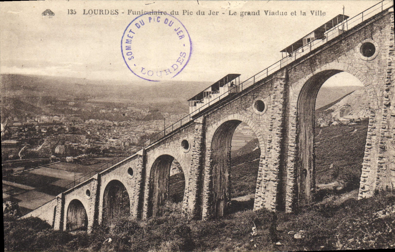 VINTAGE POSTCARD Heavy Funicular of the Peak of Jer the large viaduct and the city