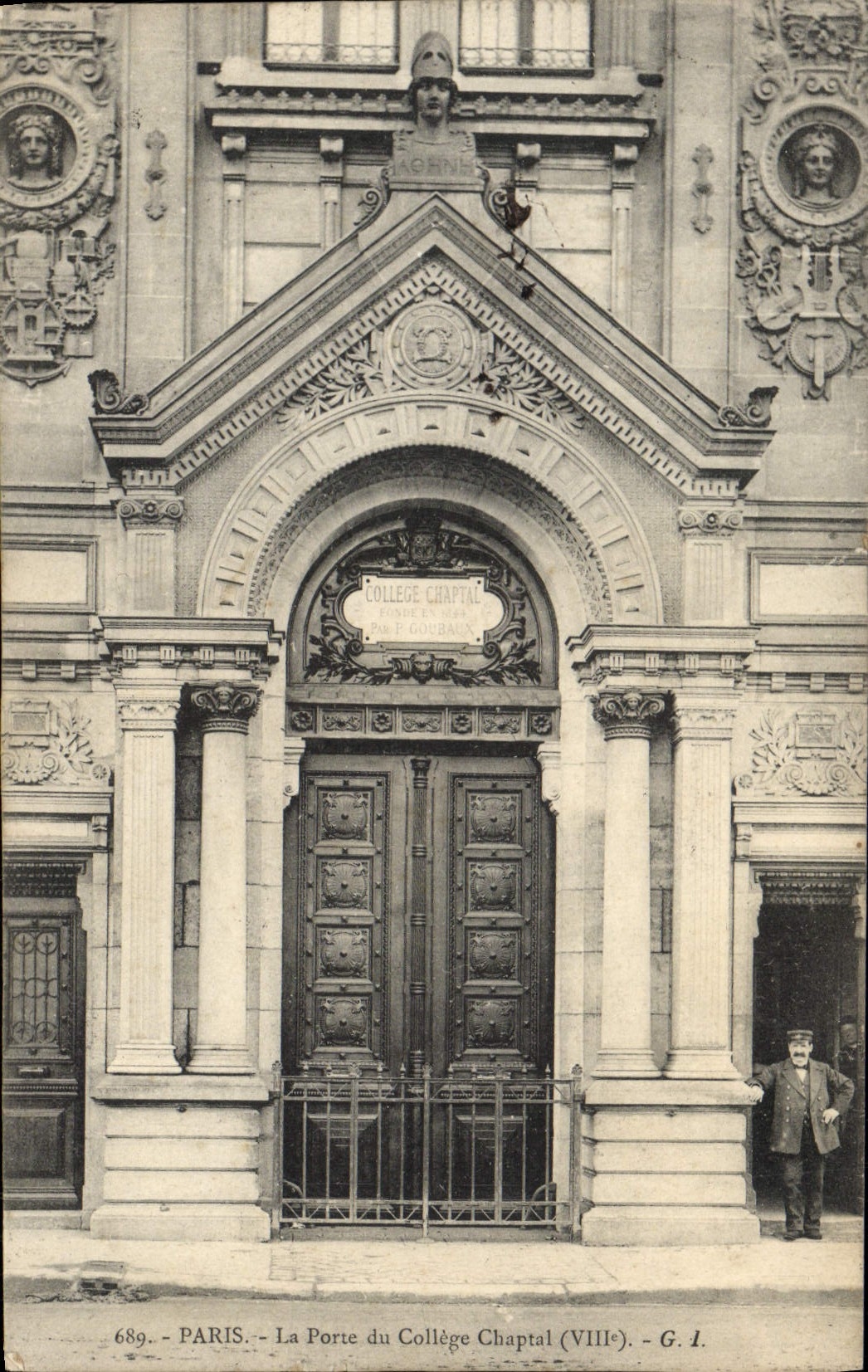 VINTAGE POSTCARD Paris the Gate of the Chaptal College