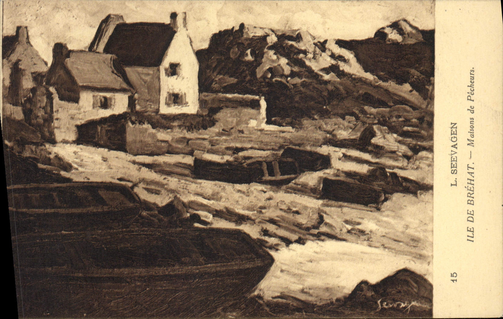 VINTAGE POSTCARD Island De Brehat Houses of Seevagen Sinners