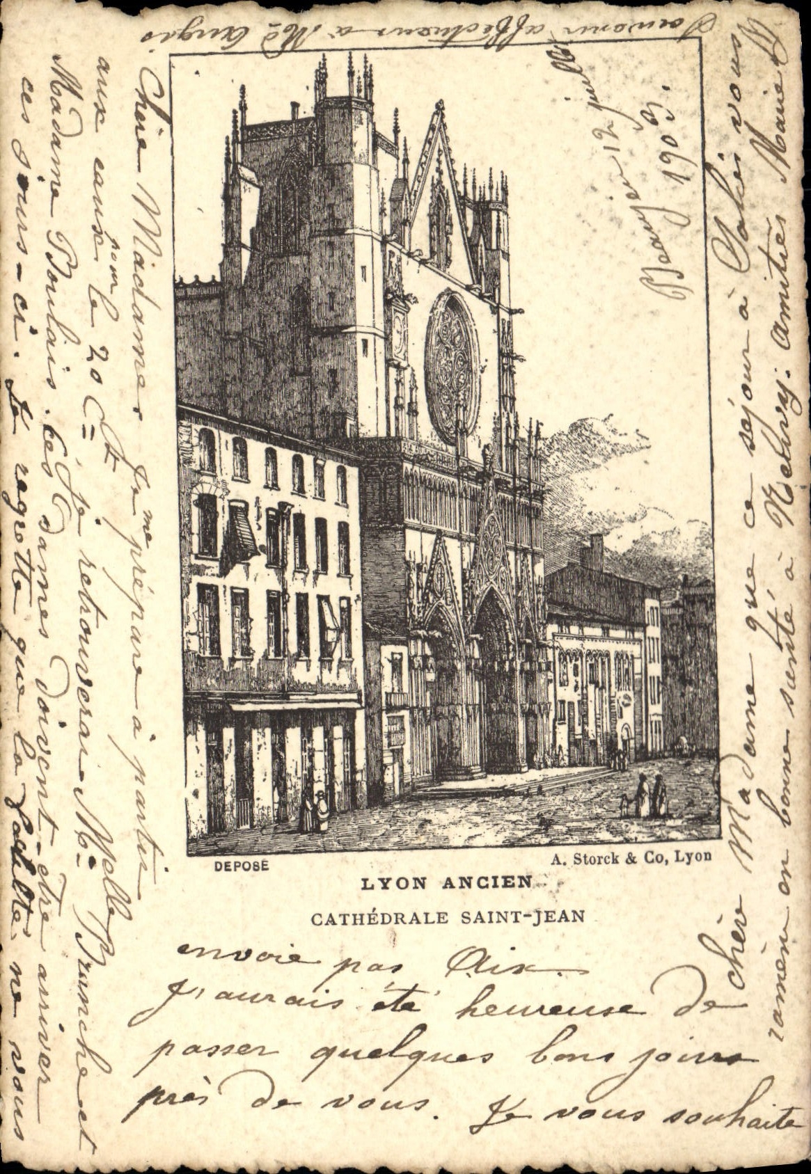 Catedral vieja Jean santo de Lyon de la POSTAL de la VENDIMIA