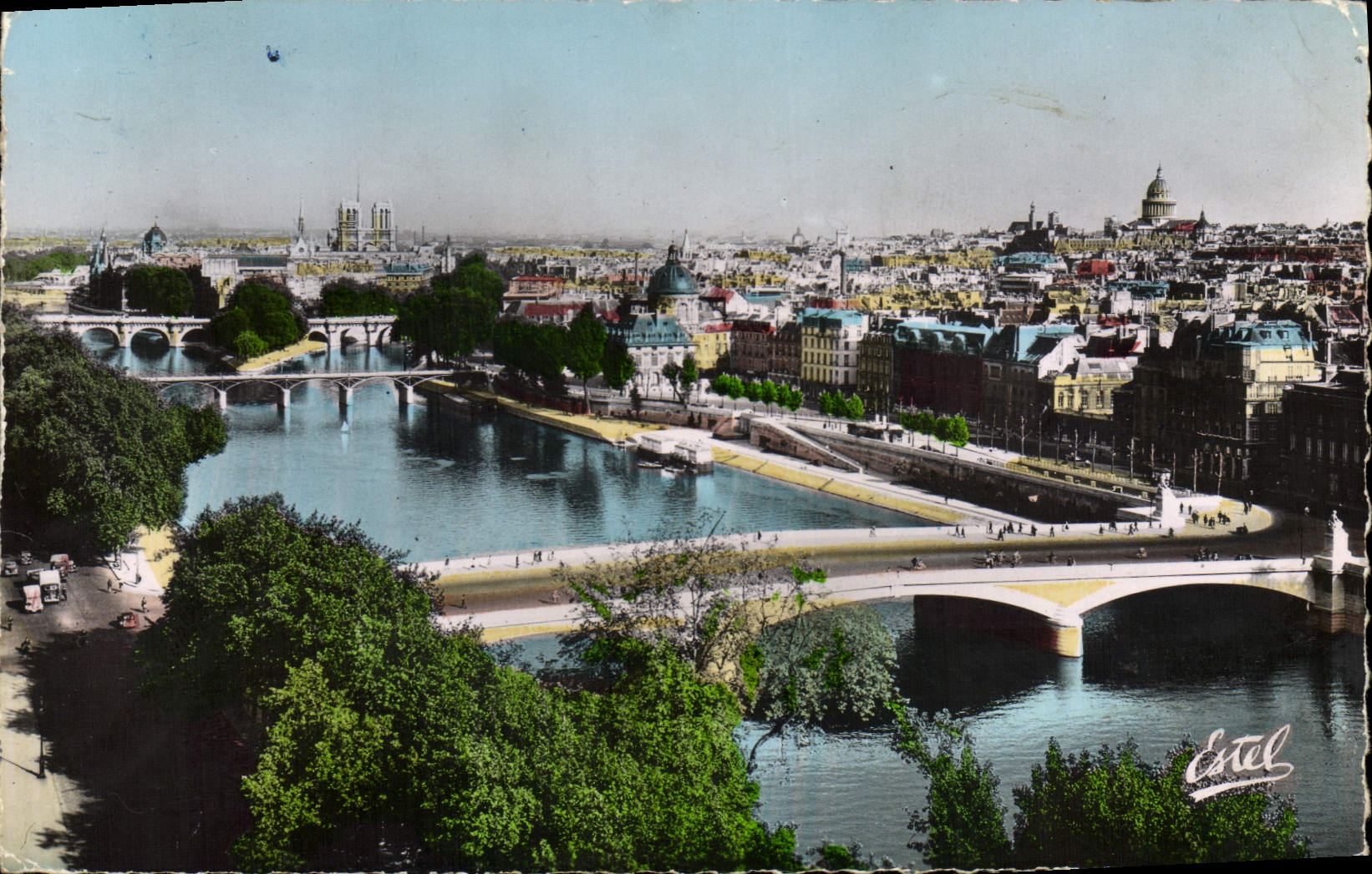 POSTAL MODERNA París el Seine y siete puentes