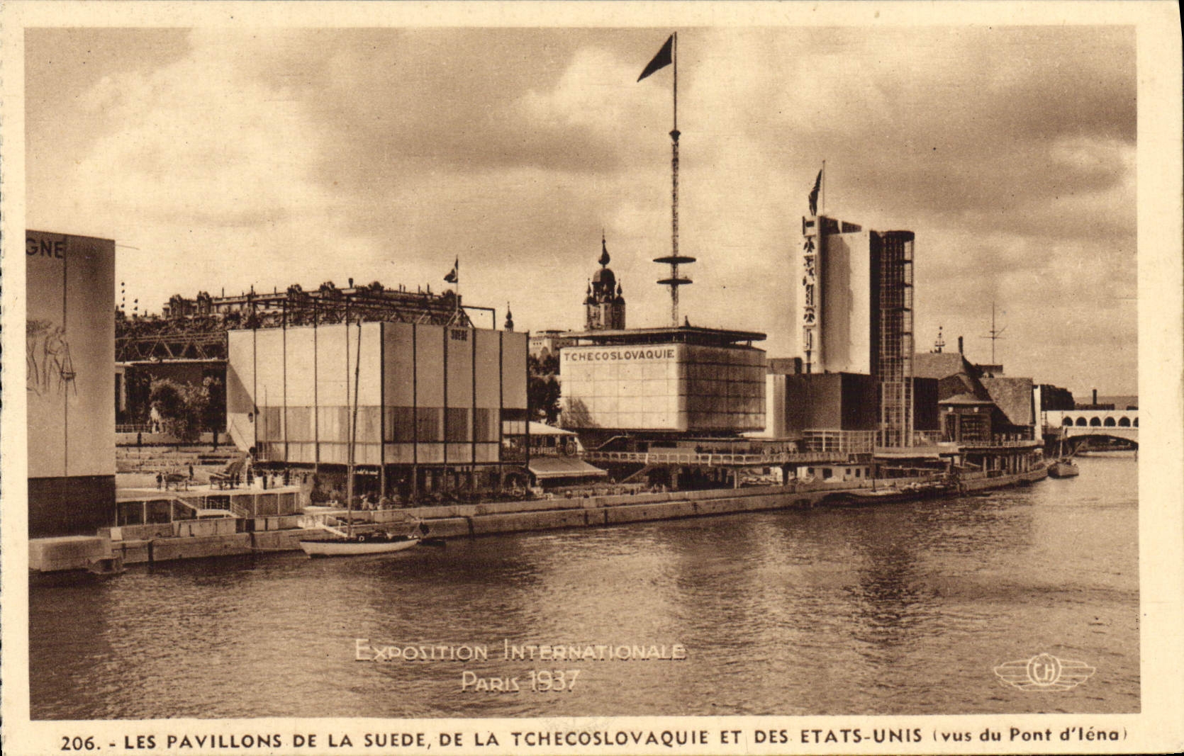 VINTAGE POSTCARD International exhibition Paris 1937 Houses of Sweden of Czechoslovakia and the United States