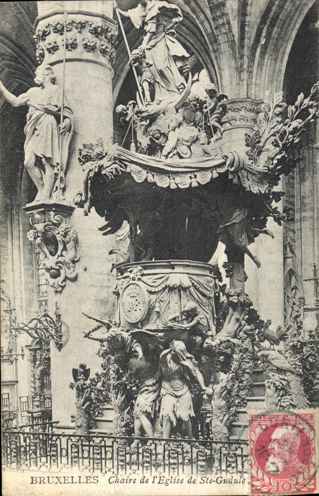 POSTAL Bruselas Pulpit De I' Eglise de la VENDIMIA del co. Gudulia