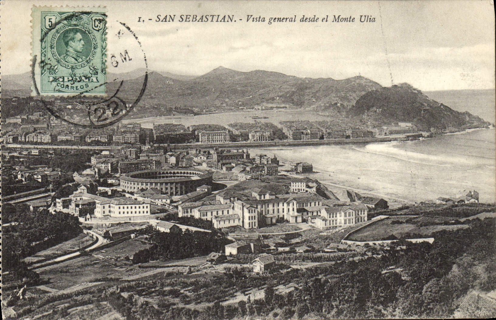 General Desde y Monte Ulia de San Sebastian Vista de la POSTAL de la VENDIMIA