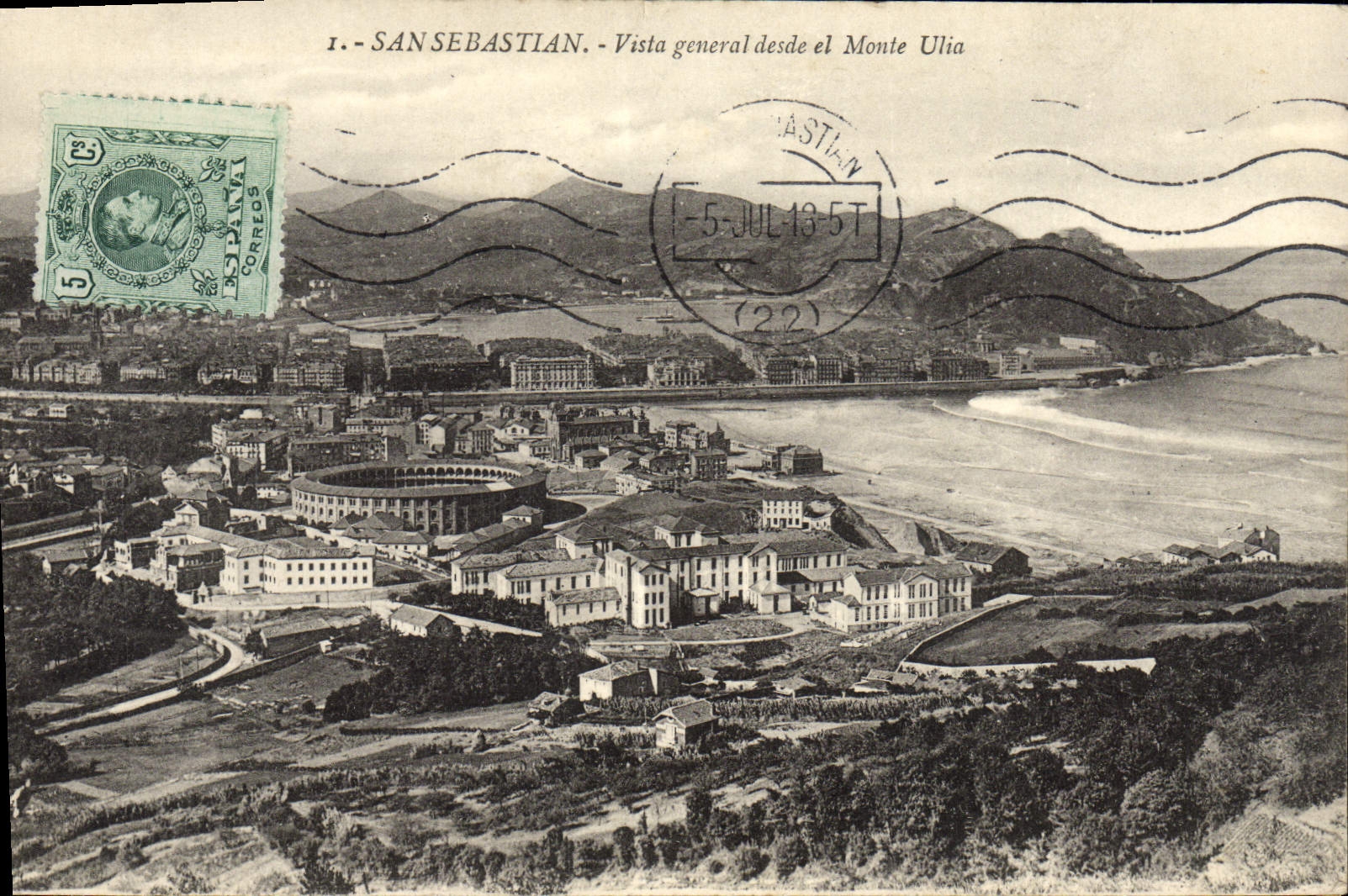 VINTAGE POSTCARD San Sebastian Vista General Desde El Monte Ulia
