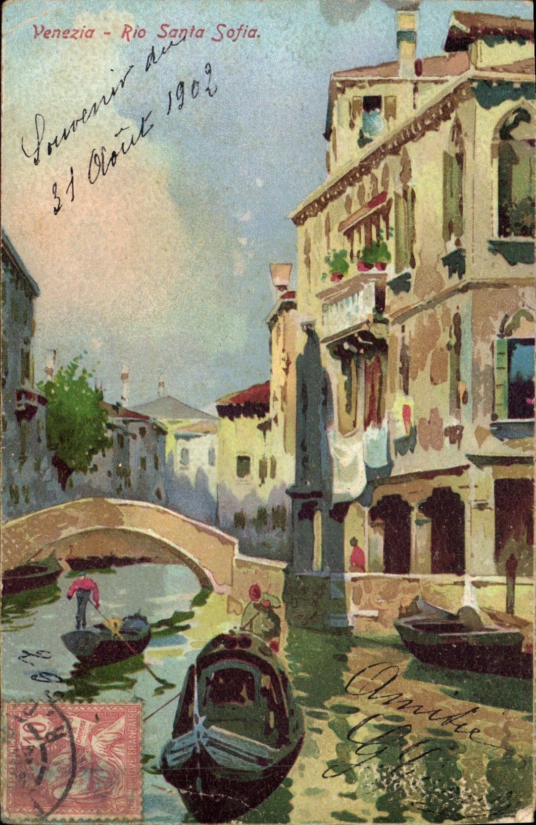 VINTAGE POSTCARD Venezia Rio Santa Sofia
