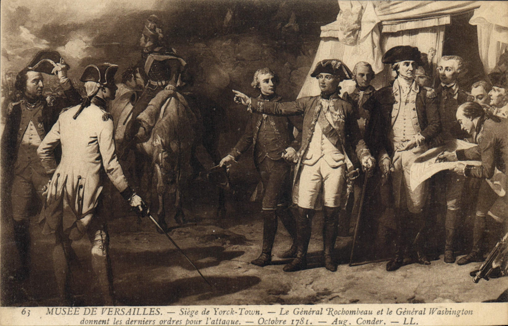 VINTAGE POSTCARD Musee Of Versailles Sits De Yorck Town general Rochombeau and general Washington