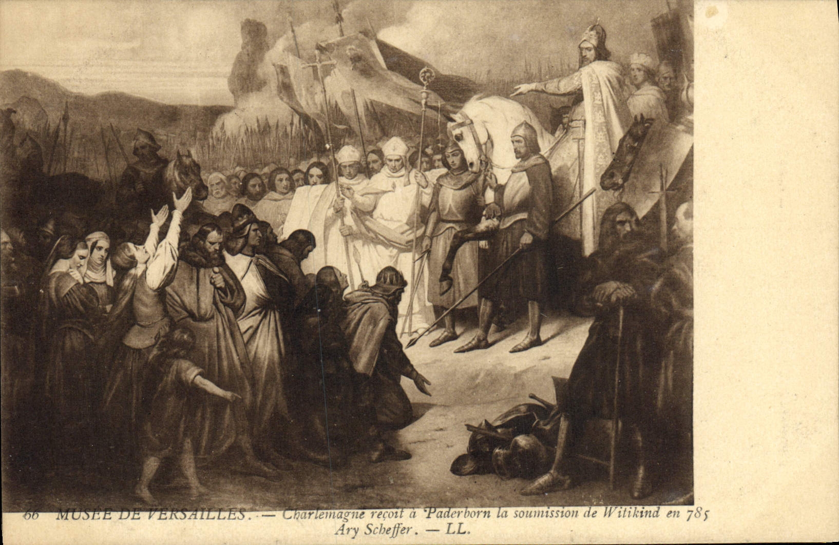 VINTAGE POSTCARD Musee Of Versailles Charlemagne Recoit has Paderborn the tender of Witkind