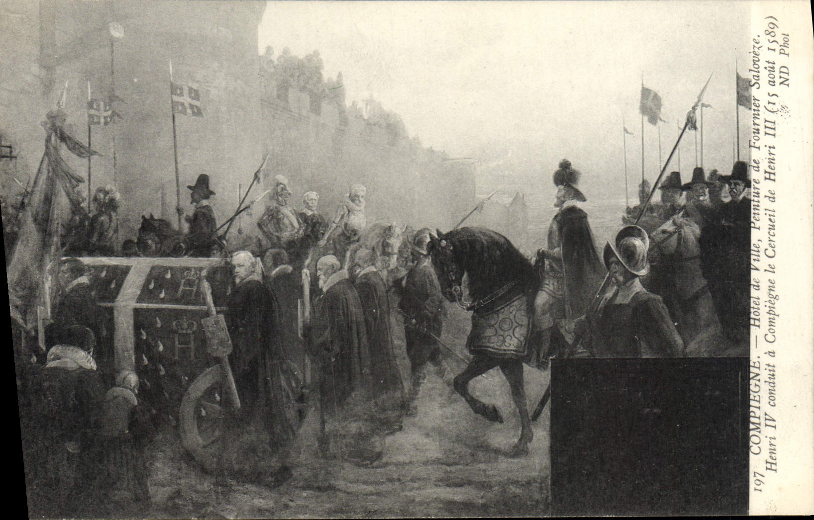 VINTAGE POSTCARD Compiegne Town hall Painting Of Baker Saloveze Henri IV conduit the coffin of Henri III