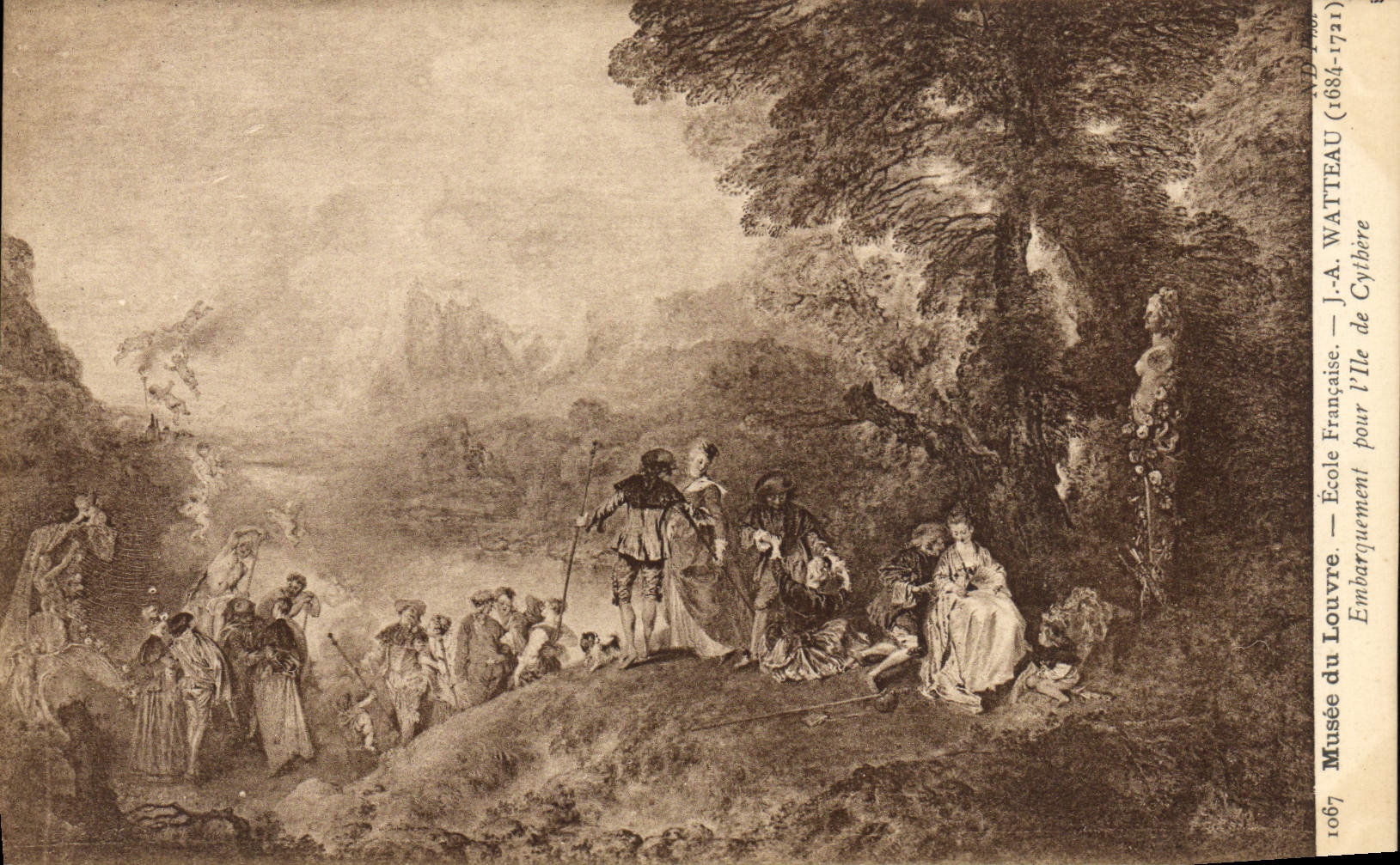 VINTAGE POSTCARD Museum Of Louvre French School Watteau Loading for the island of Cythere