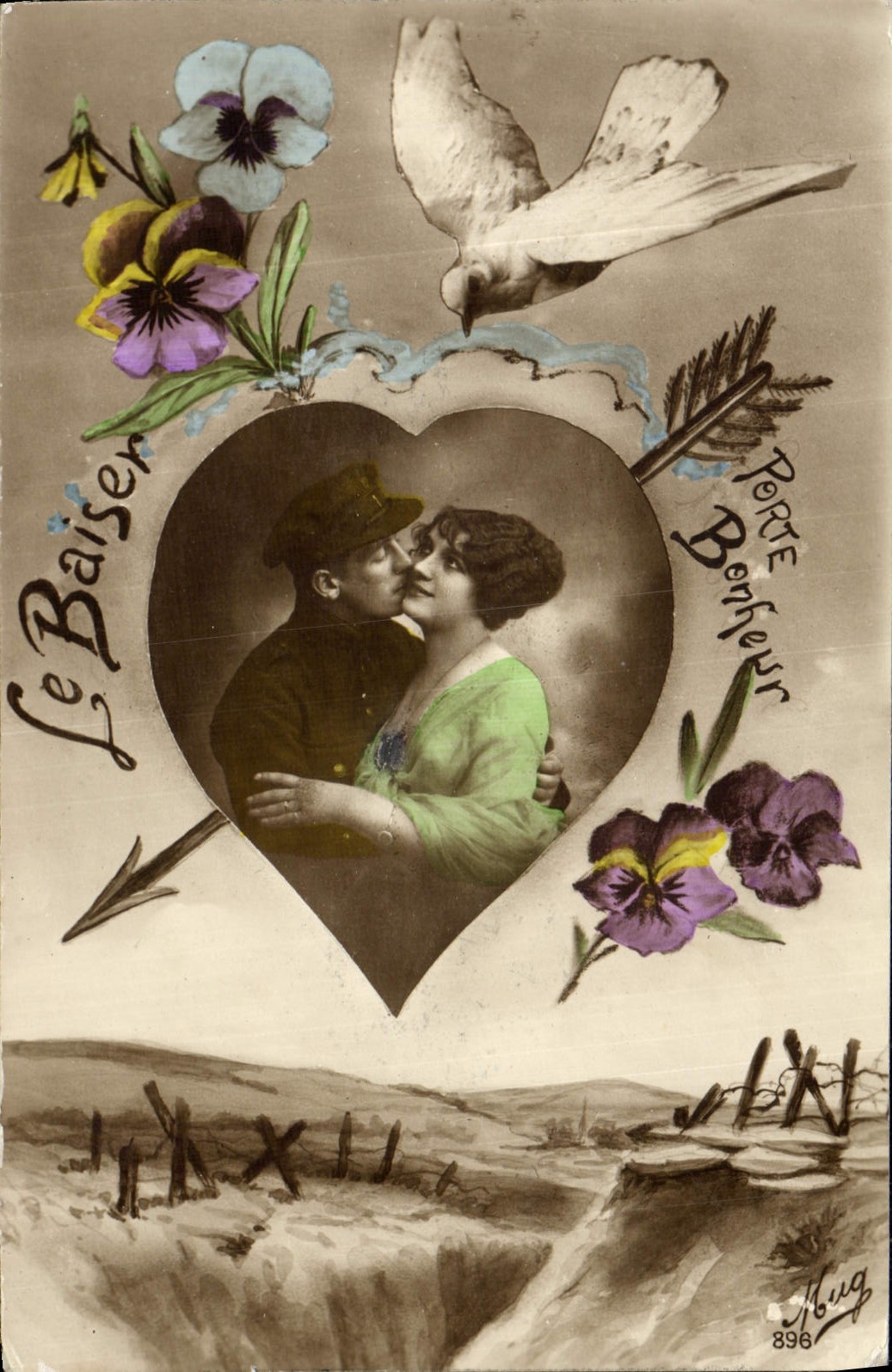 VINTAGE POSTCARD Fantasy Woman Dove Arrow