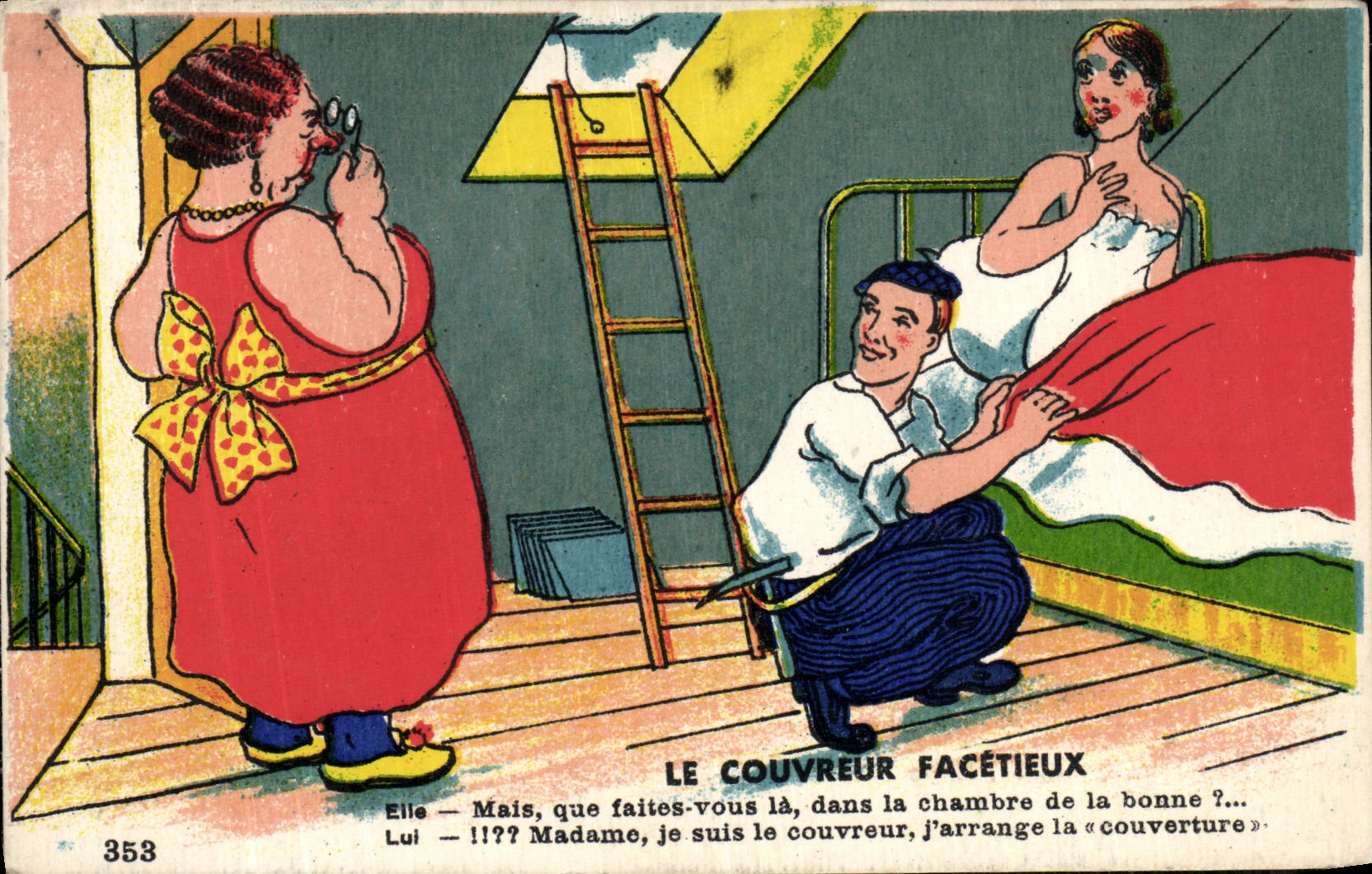VINTAGE POSTCARD Fantasy the facetious roofer