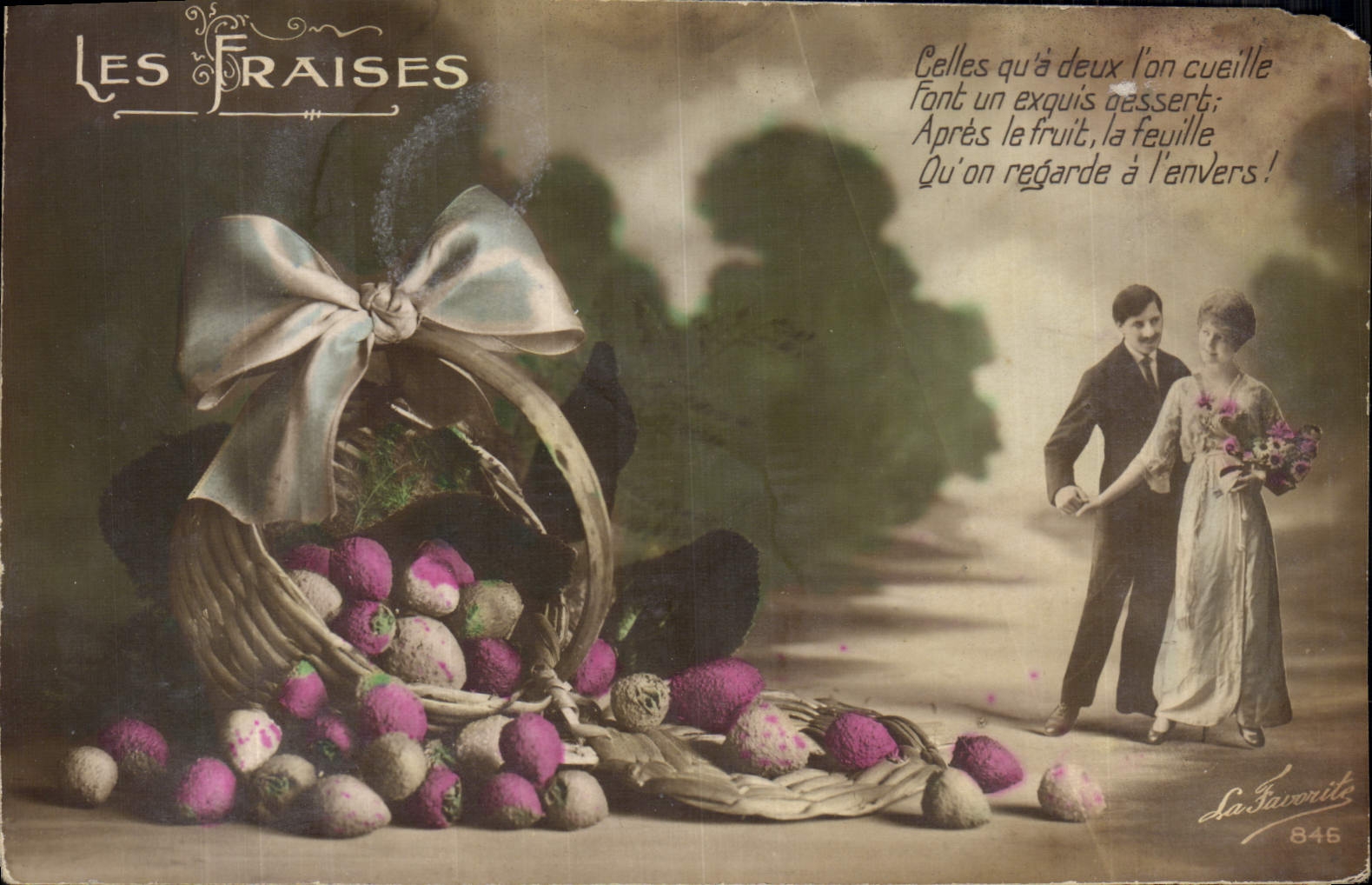 VINTAGE POSTCARD Fantasy Woman strawberries