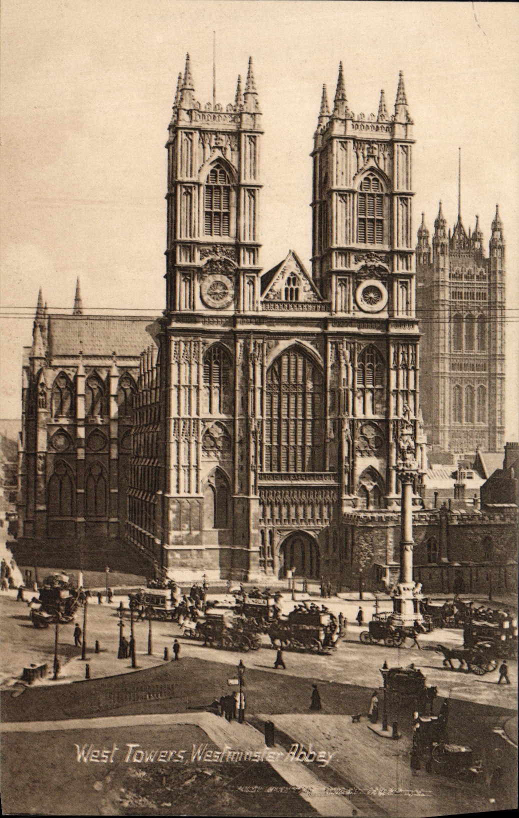 Abadía del oeste Londres de Wesminster de las torres de la POSTAL de la VENDIMIA