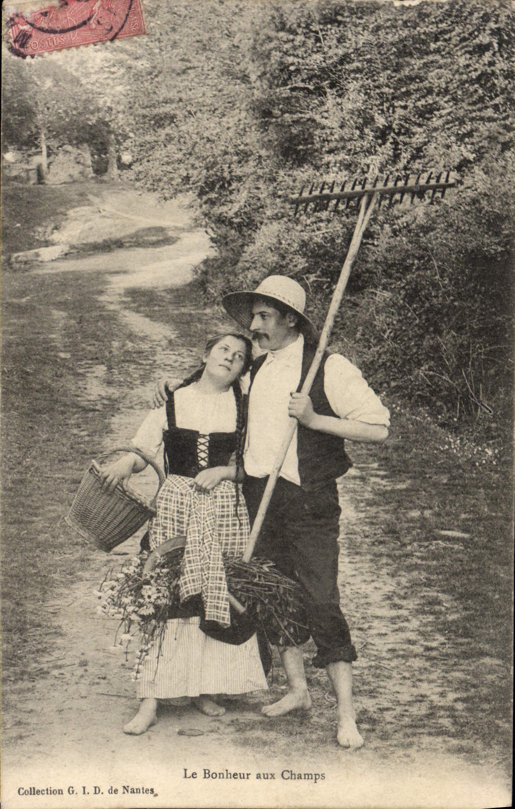 VINTAGE POSTCARD Happiness with the Fields Folklore