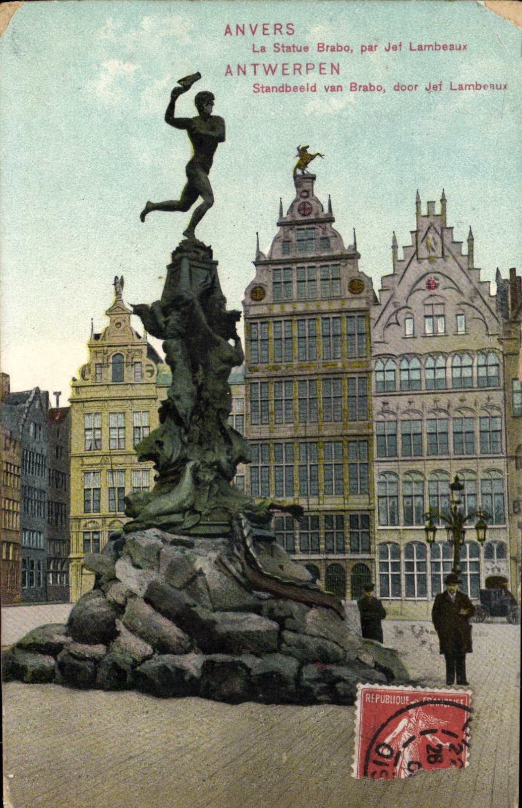 POSTAL Amberes de la VENDIMIA el Brabo estatua por Jef Scraps