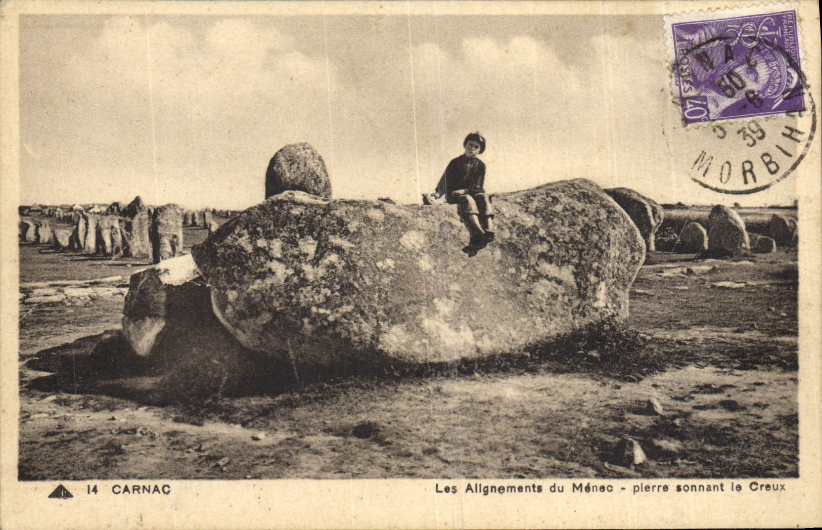 VINTAGE POSTCARD Carnac Alignments of Menec hones sounding the Hollow