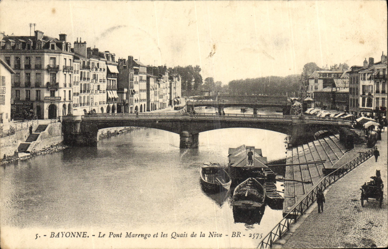 VINTAGE POSTCARD Bayonne the Bridge Marengo and Quays of Nive