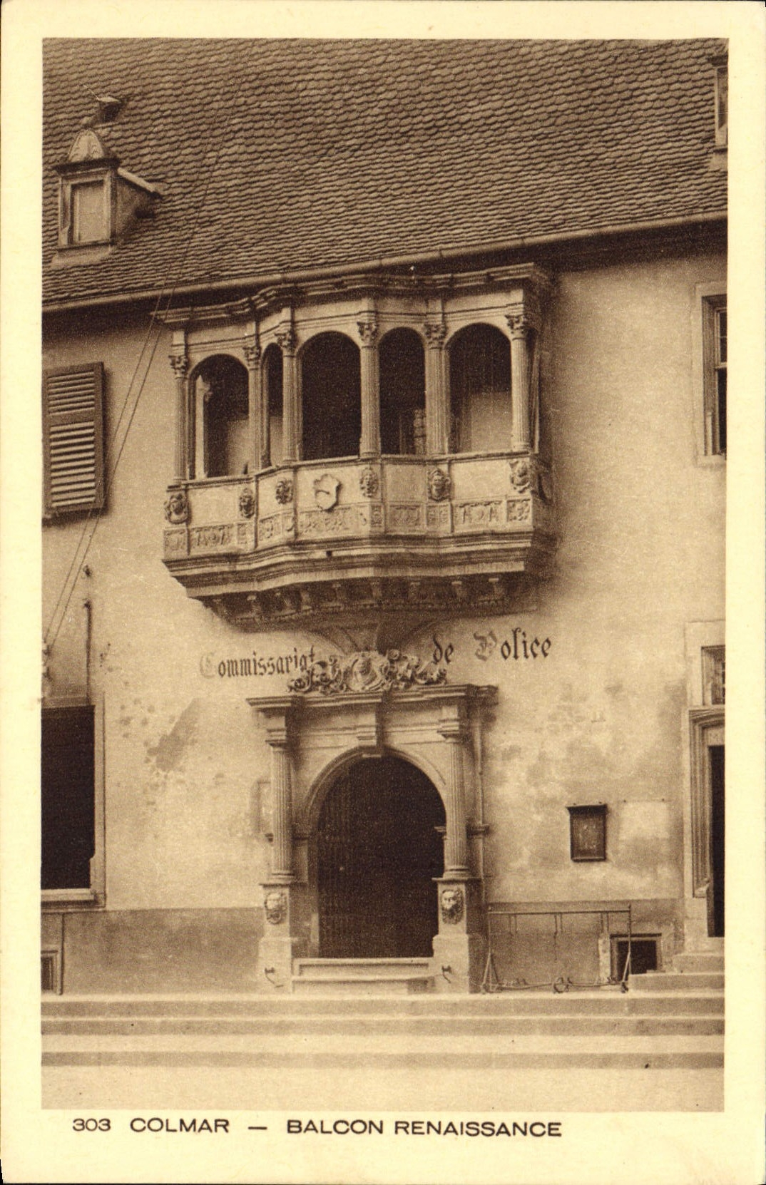VINTAGE POSTCARD Colmar Balcony Renaissance Police station