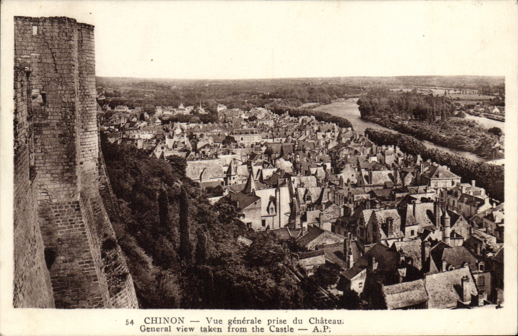 VINTAGE POSTCARD Chinon View Taken of the Castle