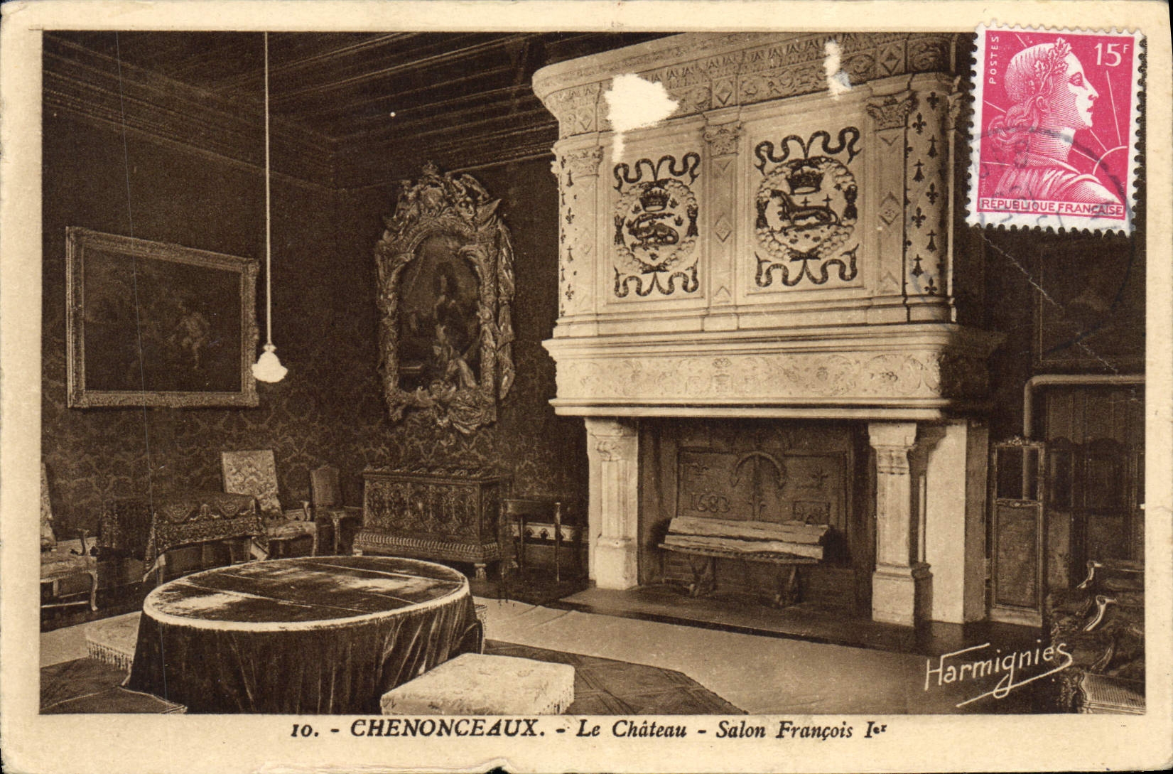 VINTAGE POSTCARD Chenonceaux the Castle François Living room 1st