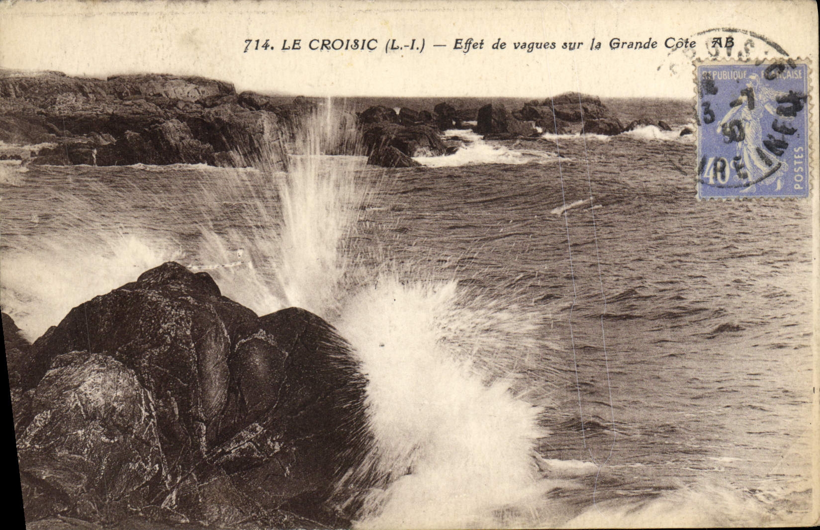 VINTAGE POSTCARD Croisic Effect Waves on the Great Dimension