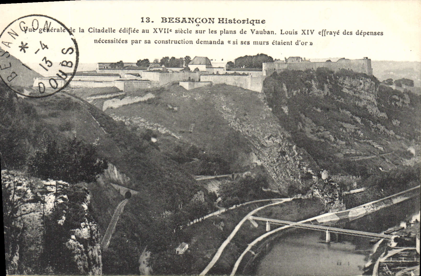 VINTAGE POSTCARD Historical Besancon View of the citadel