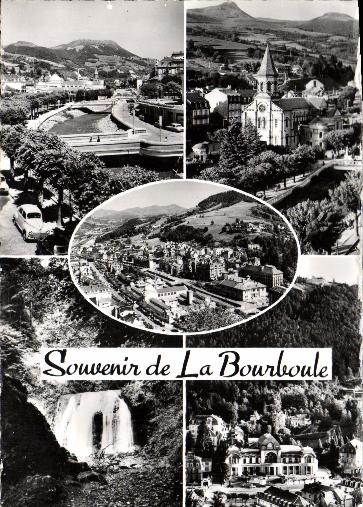 CPM La Bourboule La Dordogne L'Eglise Vue generale Cascade de la Verniere La casino et Charlannes