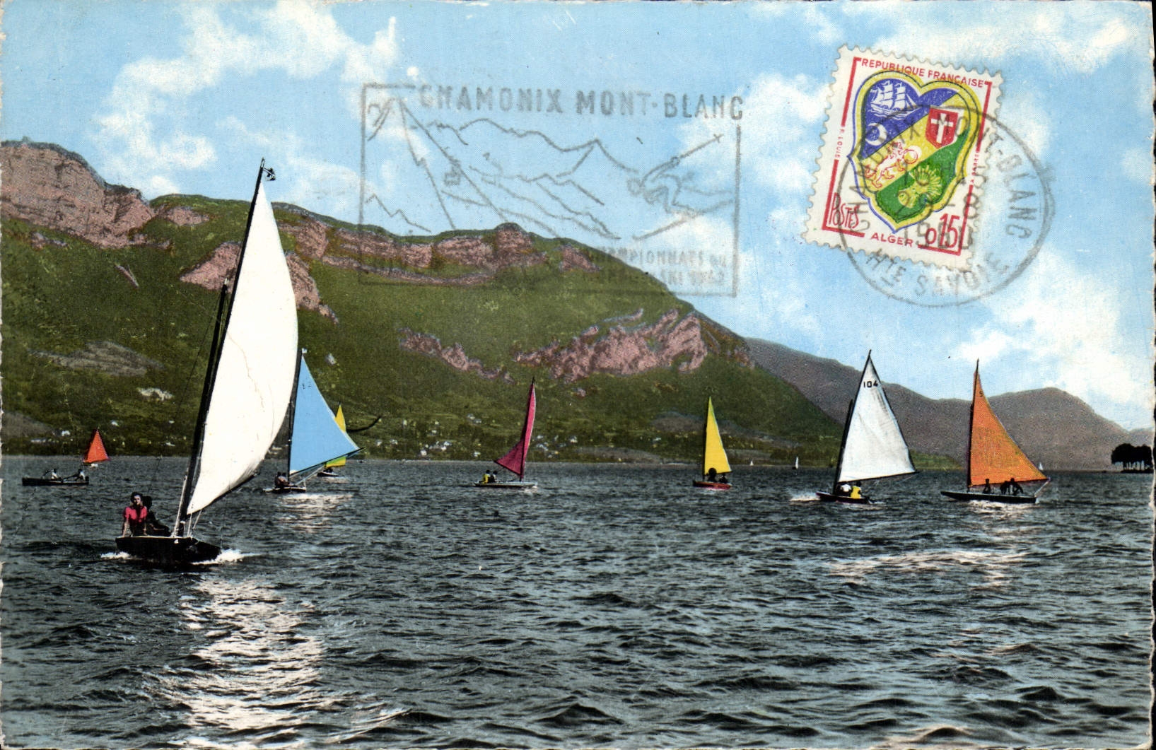 POSTAL MODERNA Annecy el lago y sus barcos de los veleros