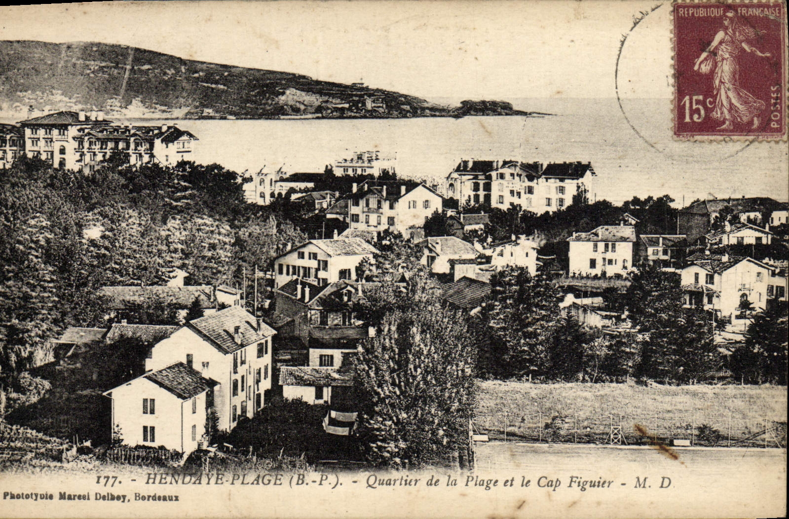 VINTAGE POSTCARD Hendaye Beach District of the Beach and the Cape Fig tree