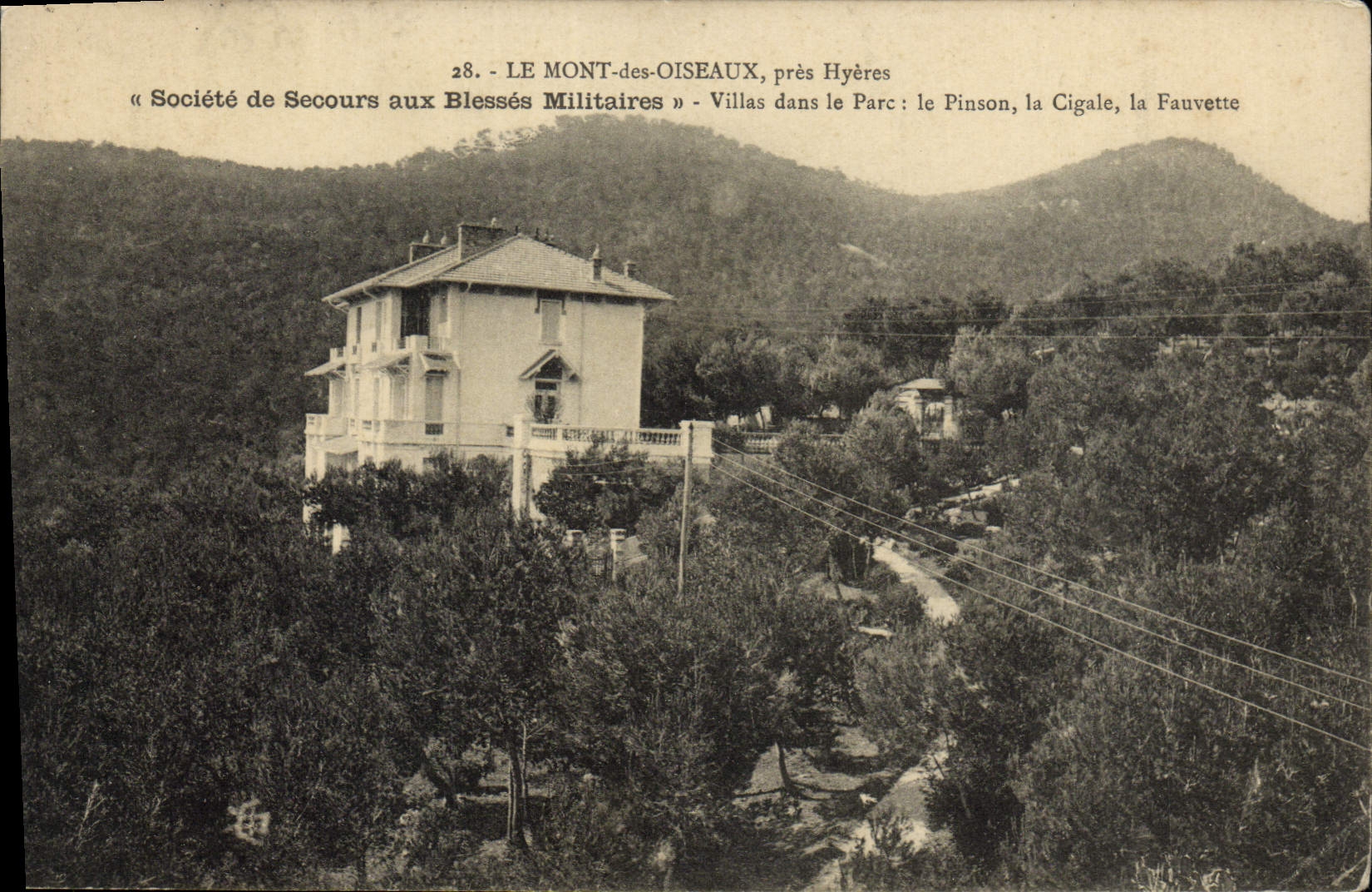CPA Le Mont des Oiseaux Pres Hyeres Societe de Secours aux Blesses Militaires Villas dans le parc Le Pinson La Cigale 